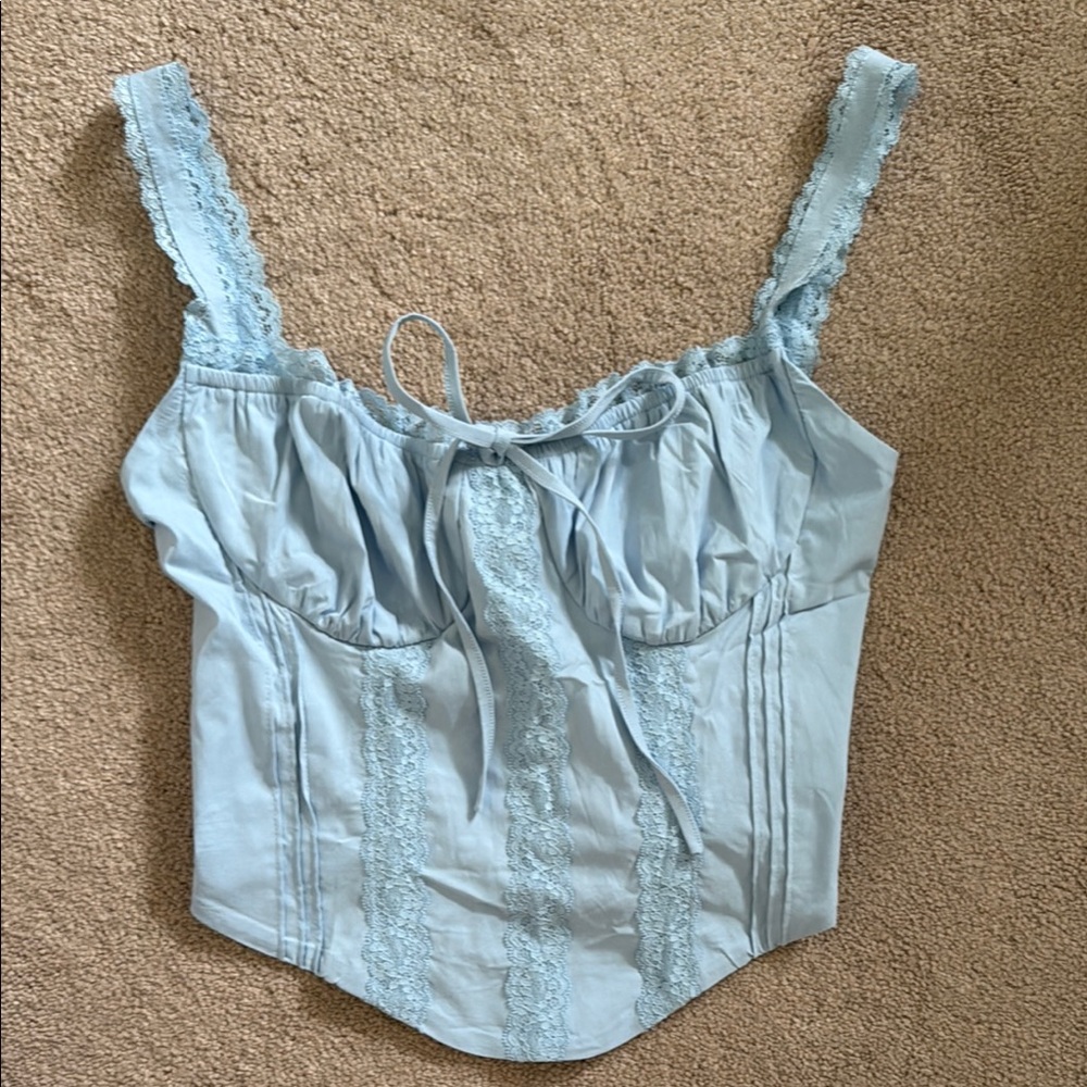 Elegant Lace Trimmed Blue Women's Corset